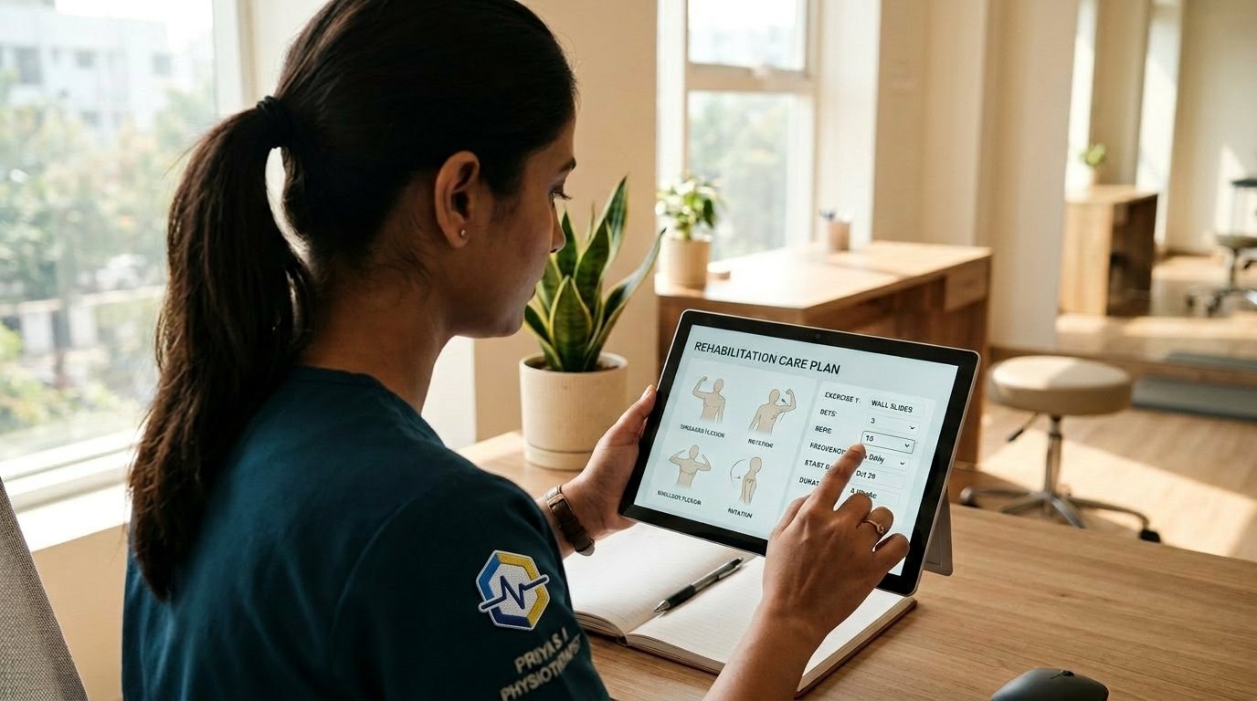 Therapist configuring a digital care plan